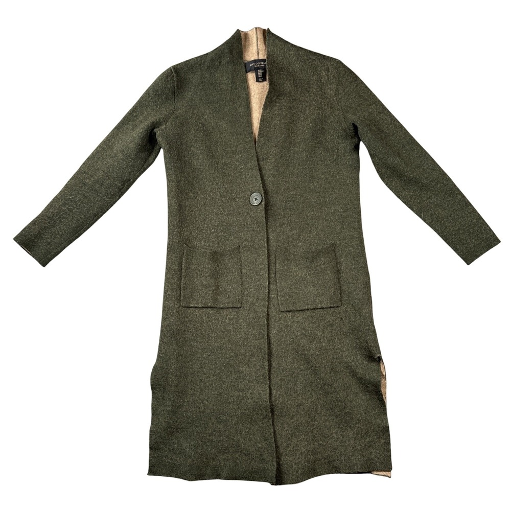 Paul Costelloe Duster Cardigan Womens XS Green Wool Blend One Button Black Label